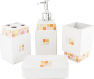 

Chrome Orange Square print Bone China Bathroom Set(Pack of 4)
