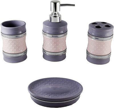 

Smiling Home Sparkling Diamond Purple Porcelain Bathroom Set(Pack of 4)