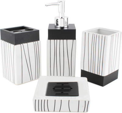 

Chrome White Color Abstract Bone China Bathroom Set(Pack of 4)