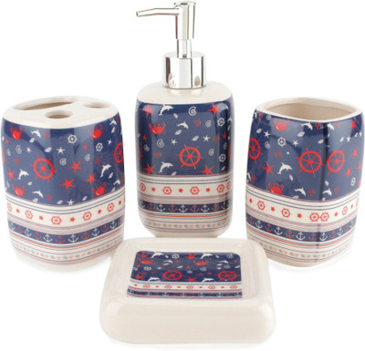 

Chrome Dolphine and Star print Red Bone China Bathroom Set(Pack of 4)