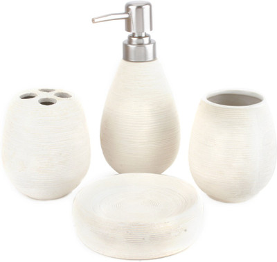 

Chrome WhiteTexture Bone China Bathroom Set(Pack of 4)