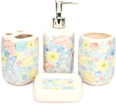 

Chrome Multi Color Flower print Bone China Bathroom Set(Pack of 4)