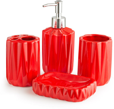 Chumbak Ruby Red Bathware Set Ceramic, Plastic Bathroom Set(Pack of 4)