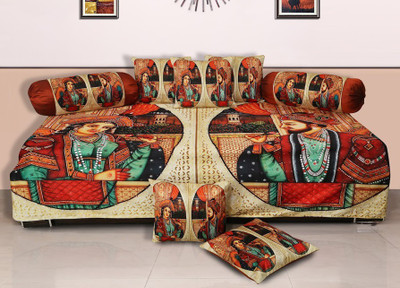 Dekor World Polyester Abstract Diwan Set(Multicolor)