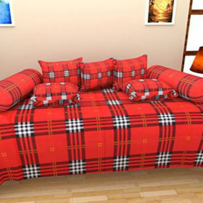 

Creative Homes Cotton Checkered Diwan Set, Red