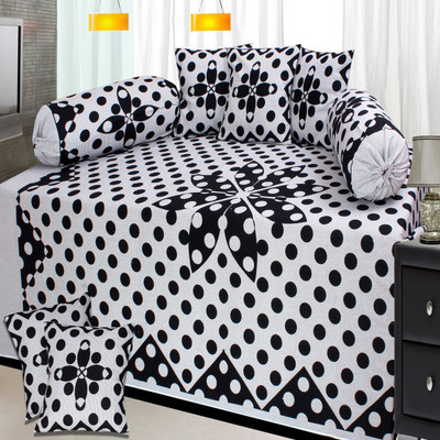 Lookandlike Cotton Abstract Diwan Set, Black