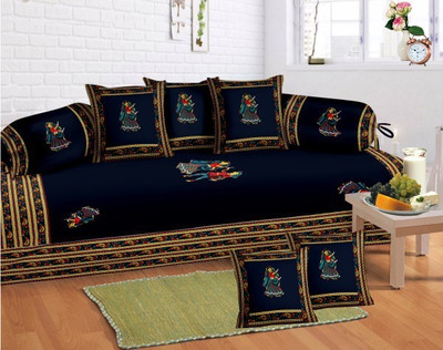 

AS42 Cotton Embroidered Diwan Set, Blue