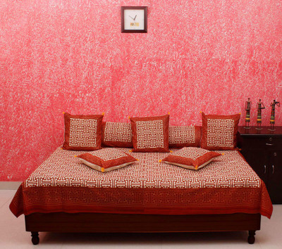 

Halowishes Cotton Geometric Diwan Set, Beige maroon