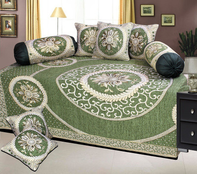 

The Intellect Bazaar Chenille Floral Diwan Set, Dark green