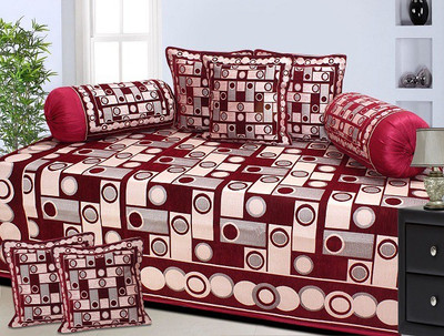 

The Intellect Bazaar Chenille Floral Diwan Set, Red