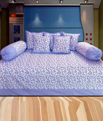 

Bansal Yarn Cotton Floral Diwan Set, Blue
