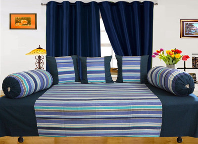 Dekor World Cotton Striped Diwan Set(Blue)