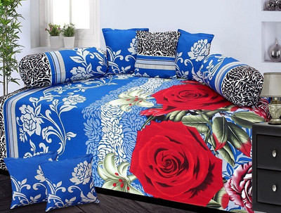 The Intellect Bazaar Cotton Floral Diwan Set, Blue