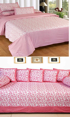 

The Intellect Bazaar Cotton Floral Diwan Set, Pink