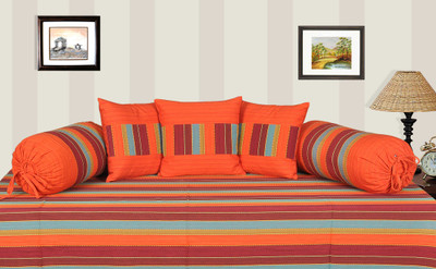 

Elan Cotton Striped Diwan Set, Orange