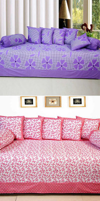 The Intellect Bazaar Cotton Floral Diwan Set, Purple;pink
