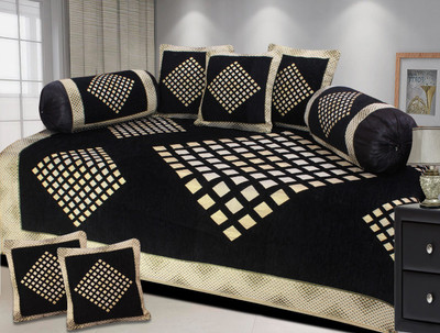 The Intellect Bazaar Chenille Abstract Diwan Set, Black