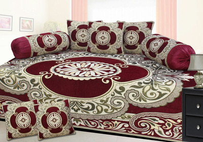 

Red N Hot Chenille Abstract Diwan Set