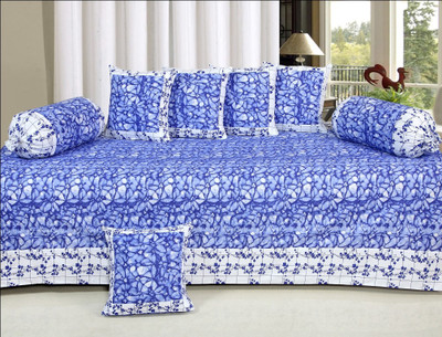 Kdecor Cotton Abstract Diwan Set(Blue)