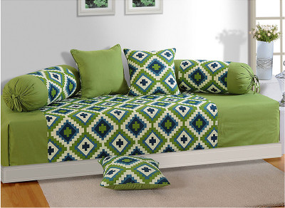 SWAYAM Cotton Abstract Diwan Set(3 Cushion Covers, 2 Bolster Covers, 1 Diwan Sheet)