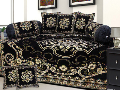 

The Intellect Bazaar Chenille Floral Diwan Set, Black