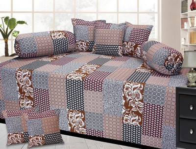 

The Intellect Bazaar Cotton Floral Diwan Set, Brown