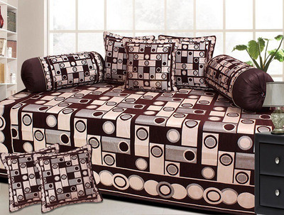 

The Intellect Bazaar Chenille Polka Diwan Set, Brown