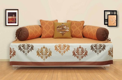 

Elan Cotton Plain, Damask Diwan Set, Brown;orange