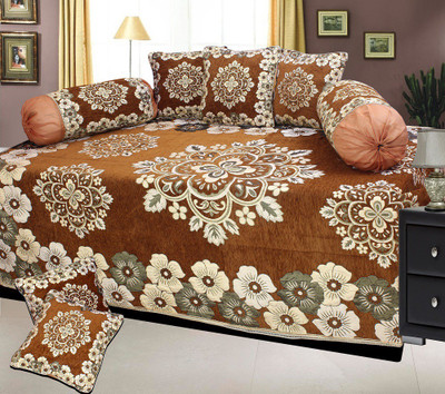 

The Intellect Bazaar Chenille Floral Diwan Set, Brown