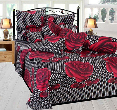 

The Intellect Bazaar Cotton Floral Diwan Set, Black