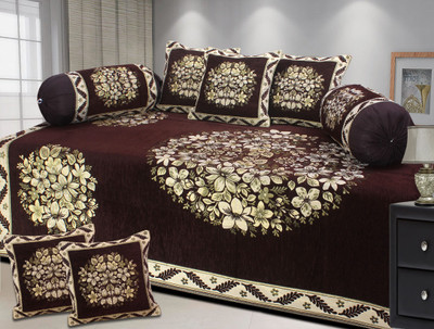 

The Intellect Bazaar Chenille Floral Diwan Set, Brown