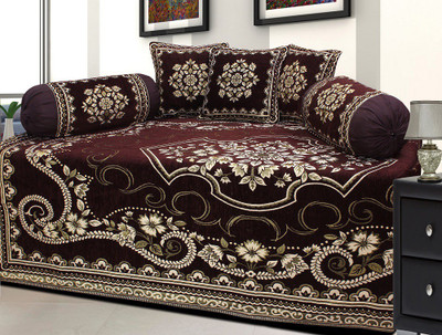 

The Intellect Bazaar Chenille Floral Diwan Set, Brown