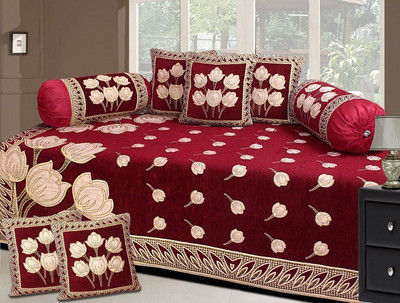 

The Intellect Bazaar Chenille Floral Diwan Set, Red