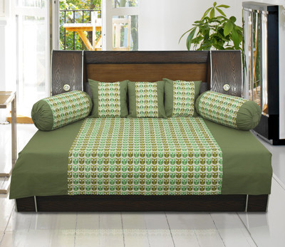 Dekor World Cotton Floral Diwan Set(Green)