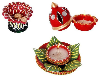 

Cretiv Mix Earthenware (Pack of 3) Table Diya Set(Height: 3 inch)