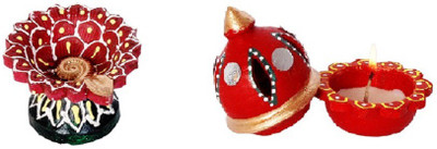 Cretiv Standing And Dome Earthenware (Pack of 2) Table Diya Set(Height: 3 inch)
