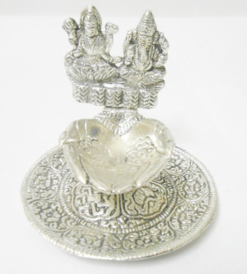 

Onyx Fancy Ganesh Laxmi Deep for Pooja Silver Plated Table Diya(Height: 7 inch)