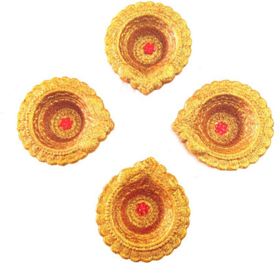 

Shree Sai Golden Diwali Terracotta (Pack of 4) Table Diya Set(Height: 2 inch)