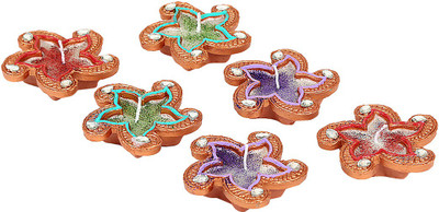 

Namaskaar India Terracotta (Pack of 6) Table Diya Set(Height: 0.9 inch)