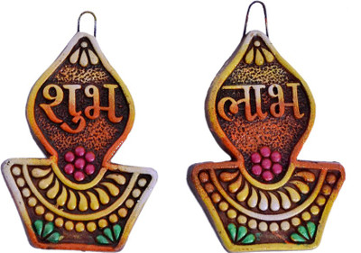

Indigo Creativs Handcrafted Beautiful Terracotta Shubh Kalash shaped Shubh Labh Diwali Puja Door / Wall Hanging Decoration Decorative Showpiece - 12 cm(Earthenware, Multicolor)