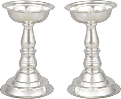 

Siri Creations Plain Round Top Silver (Pack of 2) Table Diya Set(Height: 5 inch)
