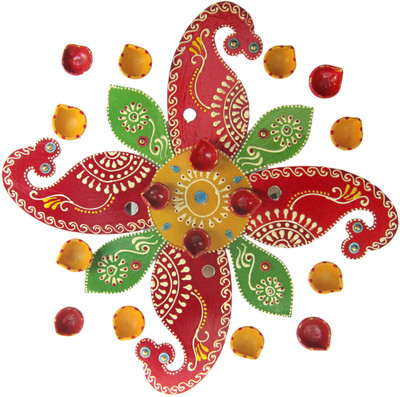 

Creativity Centre Diwali Shankh Wooden Rangoli With Diyas Terracotta Table Diya Set(Height: 11 inch)