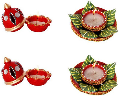 

Cretiv Dome And Lotus Earthenware (Pack of 4) Table Diya Set(Height: 3 inch)