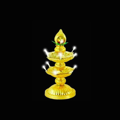 

A To Z Traders Modern Electric Golden 2 Layer 14 LED Diya Deepak with Ganesh on Top For Diwali Home Temple Plastic Table Diya(Height: 6 inch)