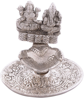 

Aapkiduakan Fancy Ganesh Laxmi Deep for Pooja Silver Plated Table Diya(Height: 3 inch)