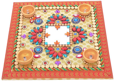 

Twisha Traditional Wooden Table Diya Set(Height: 1.5 inch)