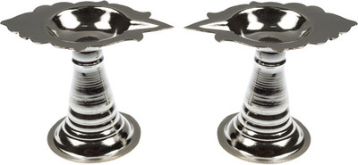Abhushan Pooja Silver (Pack of 2) Table Diya Set(Height: 2.5 inch)