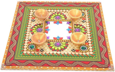 

Twisha Traditional Wooden Table Diya Set(Height: 1.5 inch)