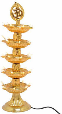

A To Z Traders Electric Golden 5 Layer 35 LED Diya Deepak with OM For Diwali Home Temple Plastic Table Diya(Height: 7 inch)