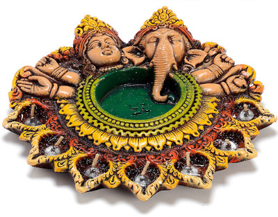 

Aapno Rajasthan Designer Urli Thaali Terracotta Table Diya(Height: 26 cm)